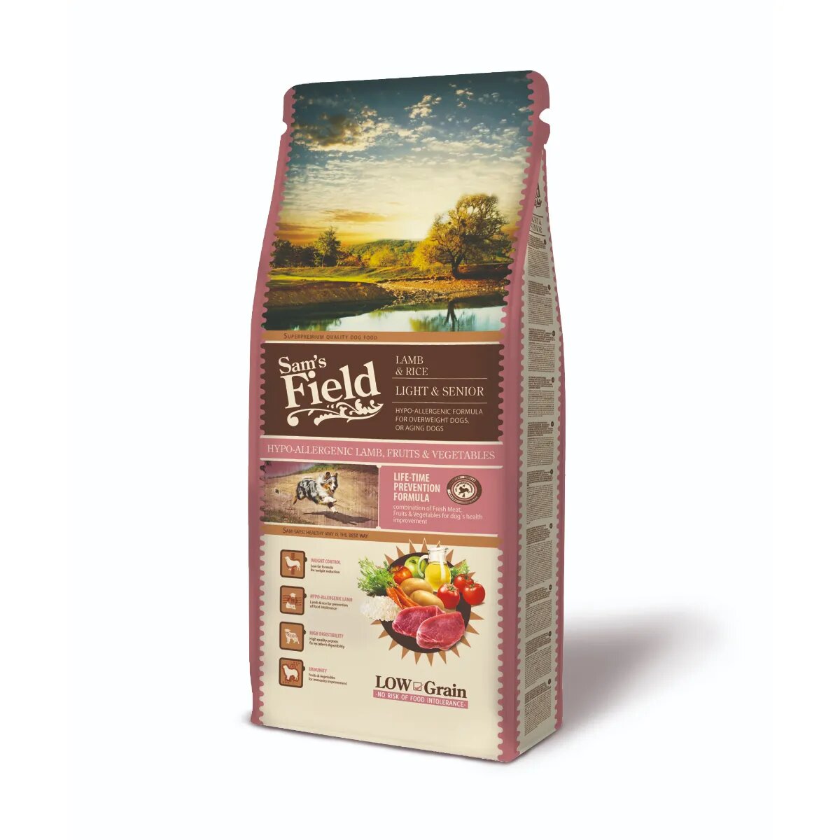 Sam's Field Fresh Light & Senior XS-XL Miel și Orez hrană uscată conținut redus cereale câini alergii 13kg