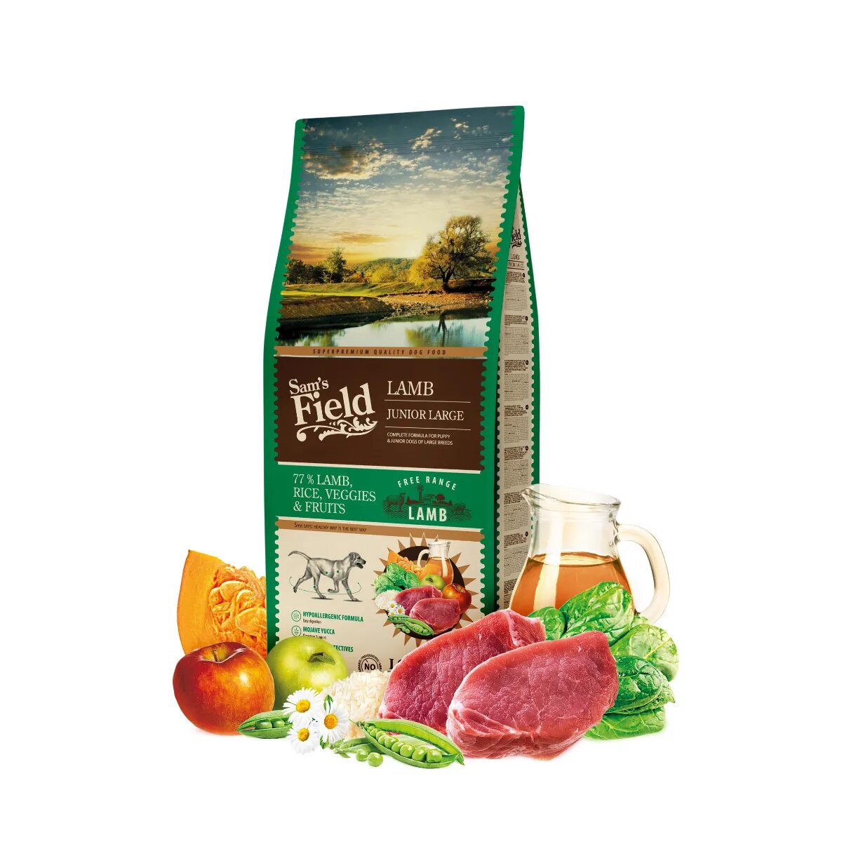 Sam's Field Junior Large Breed L-XL Miel hrană uscată conținut redus cereale câini junior 13kg