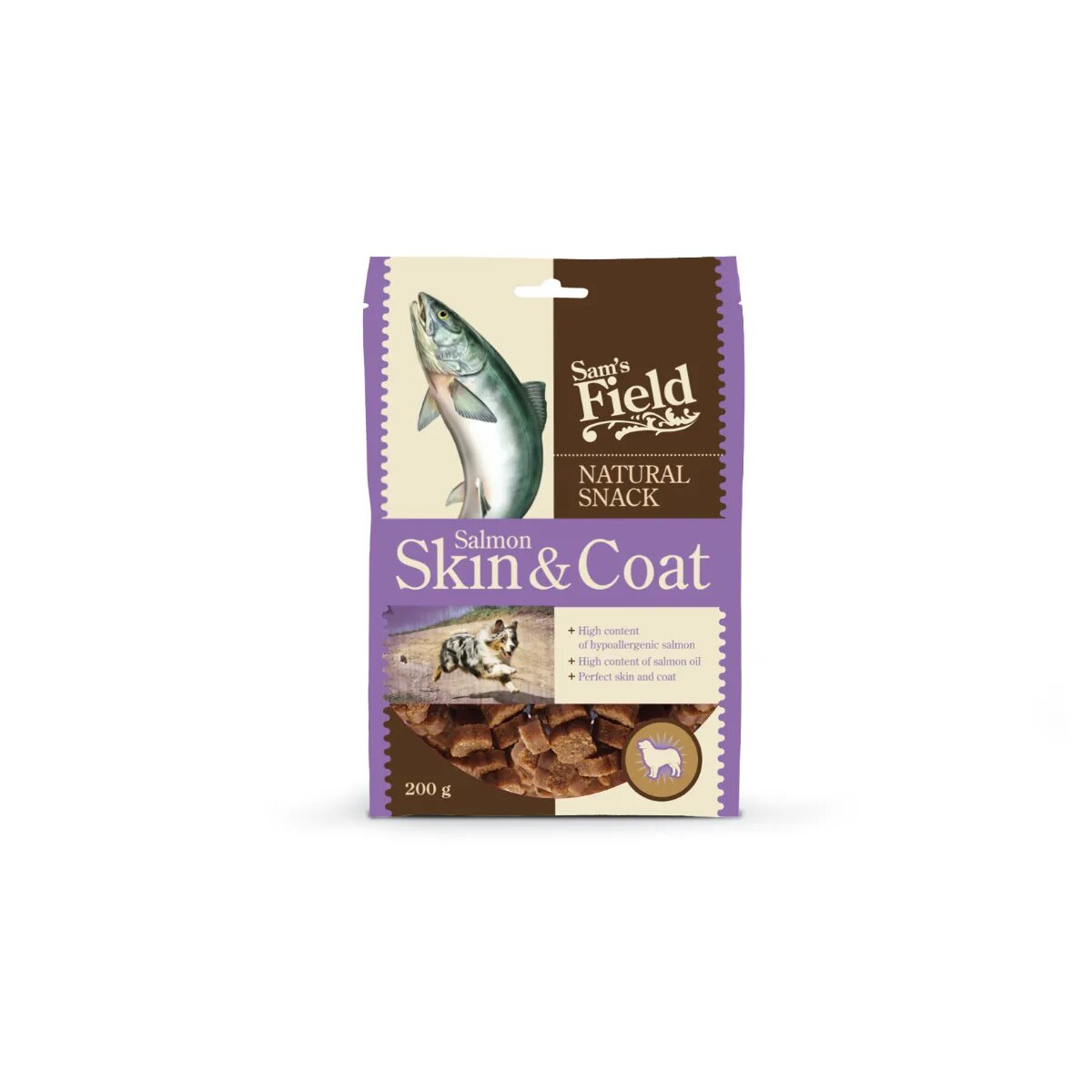 Sam's Field Natural Snack Skin & Coat XS-XL Somon punguță recompense câini piele & blană 200g