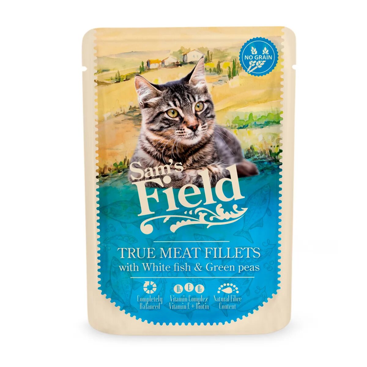 Sam's Field True Meat Fillets Pește alb plic hrană umedă fără cereale pisici (în sos) 85g
