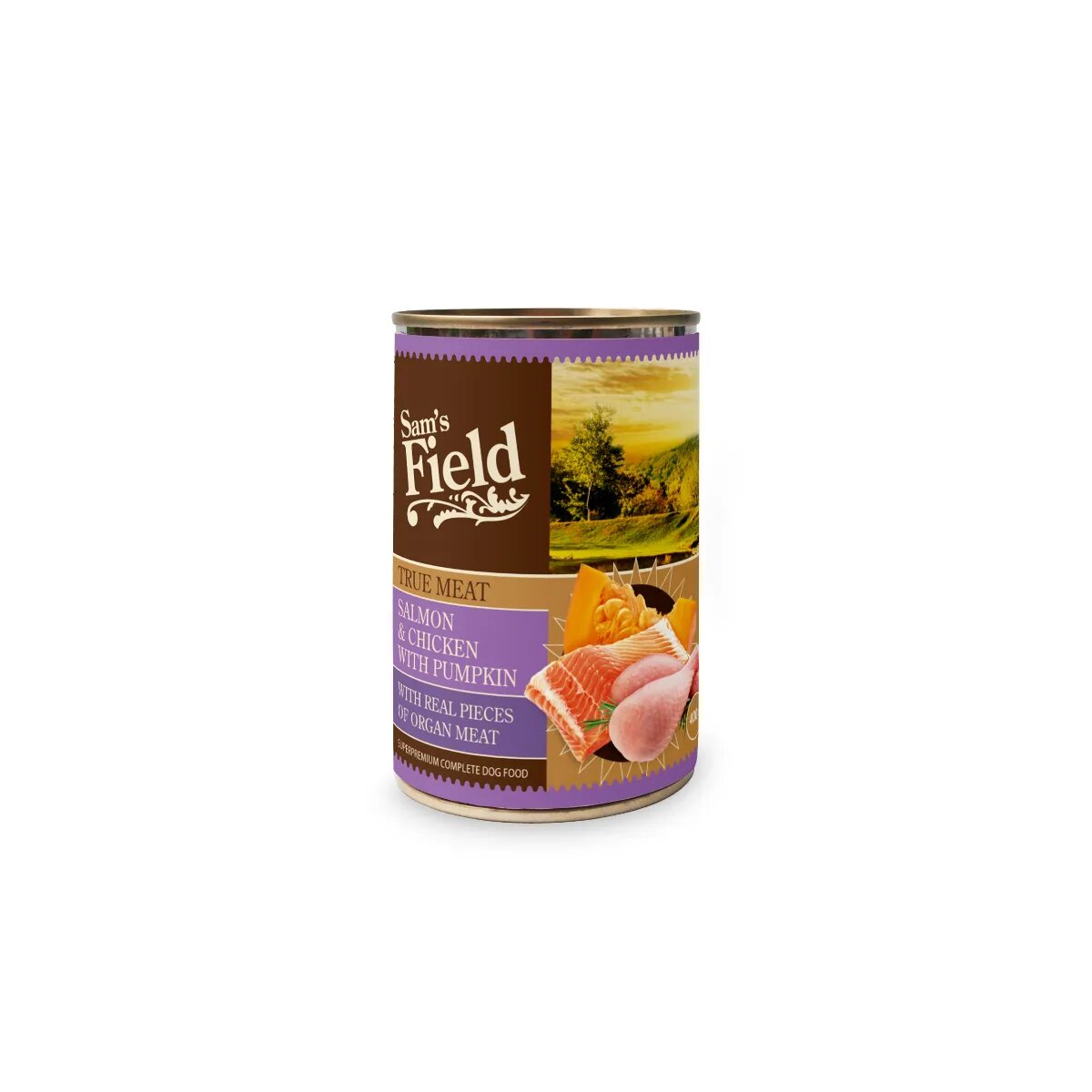 Sam's Field True Meat XS-XL Somon și Pui conservă hrană umedă fără cereale câini (în aspic) 400g