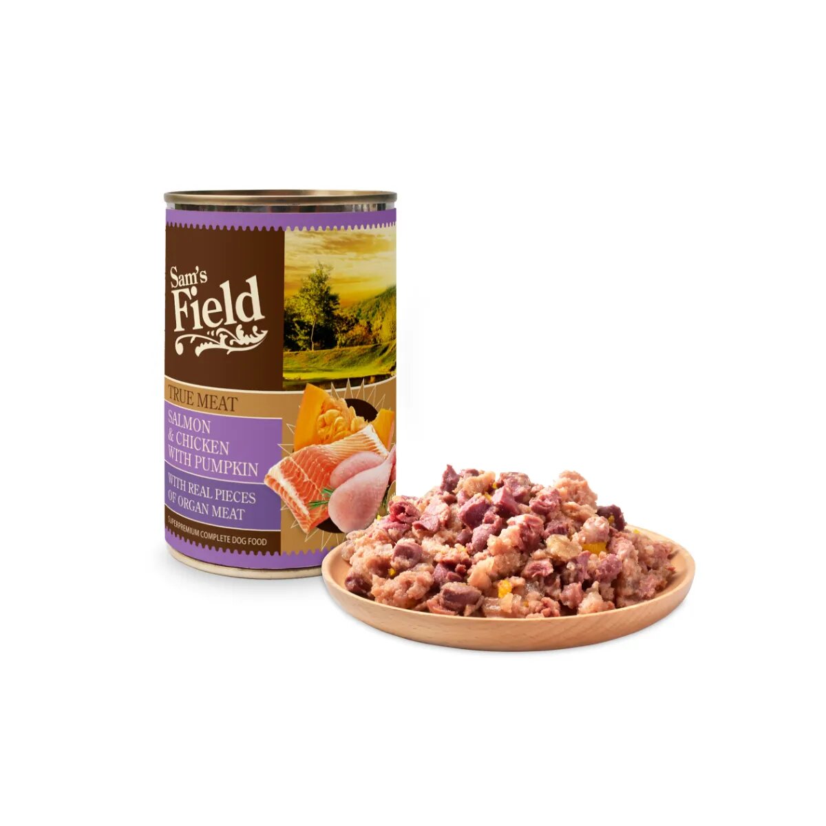 Sam's Field True Meat XS-XL Somon și Pui conservă hrană umedă fără cereale câini (în aspic) 400g