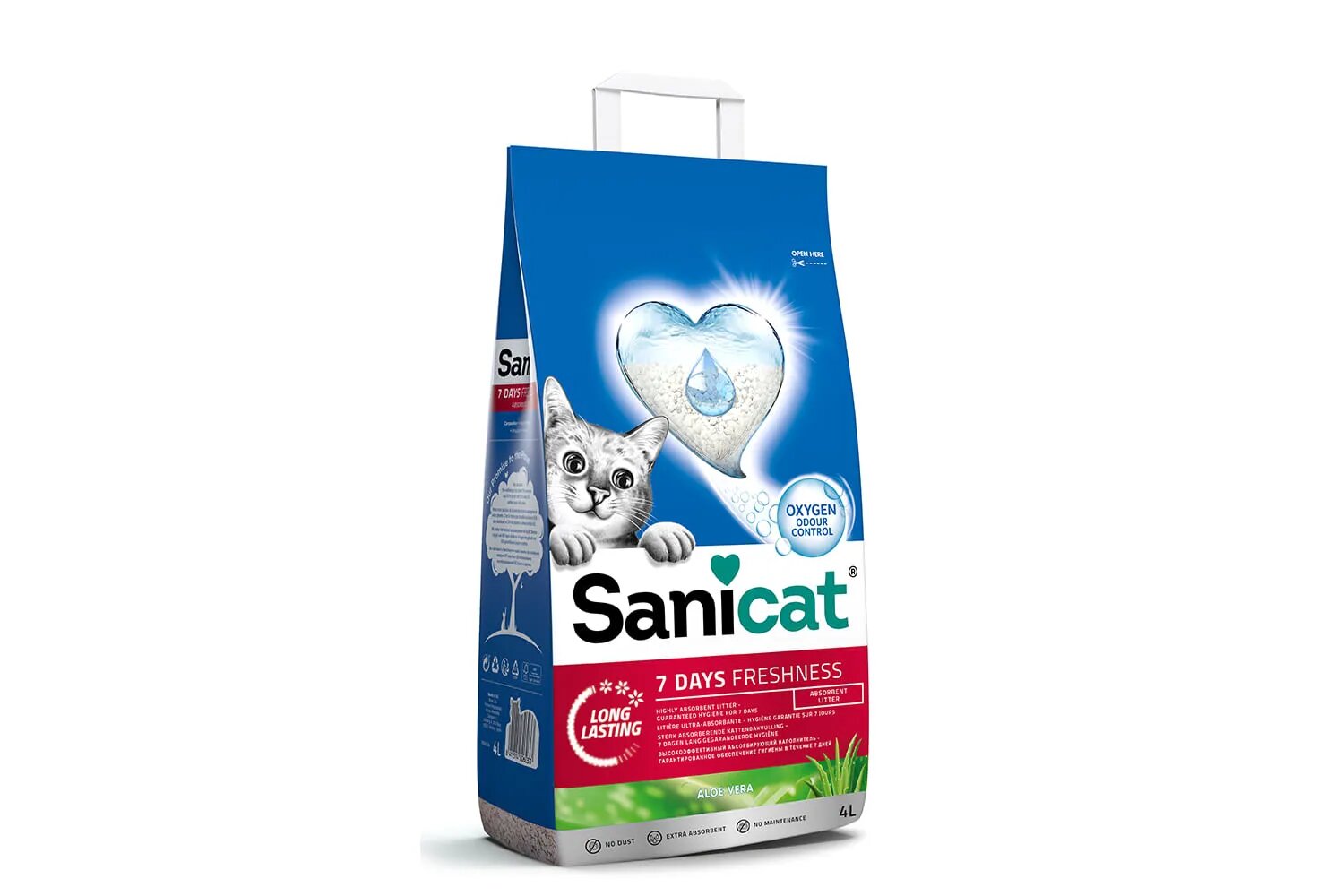 Sanicat 7Days Aloe Vera așternut igienic pisici granule bentonită aglomerant neutralizare mirosuri 4l