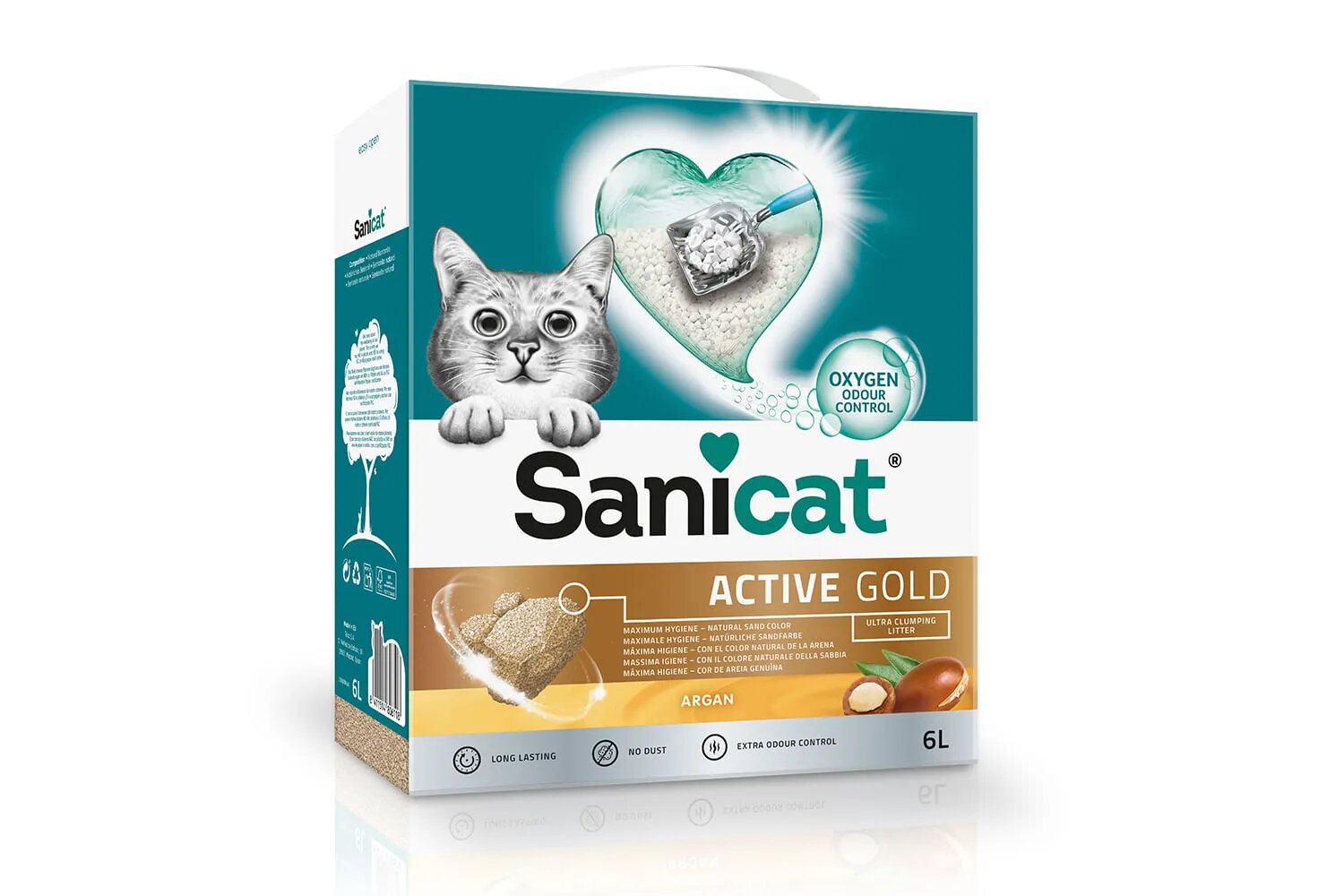 Sanicat Active Gold Argan așternut igienic pisici granule bentonită aglomerant neutralizare mirosuri 6l