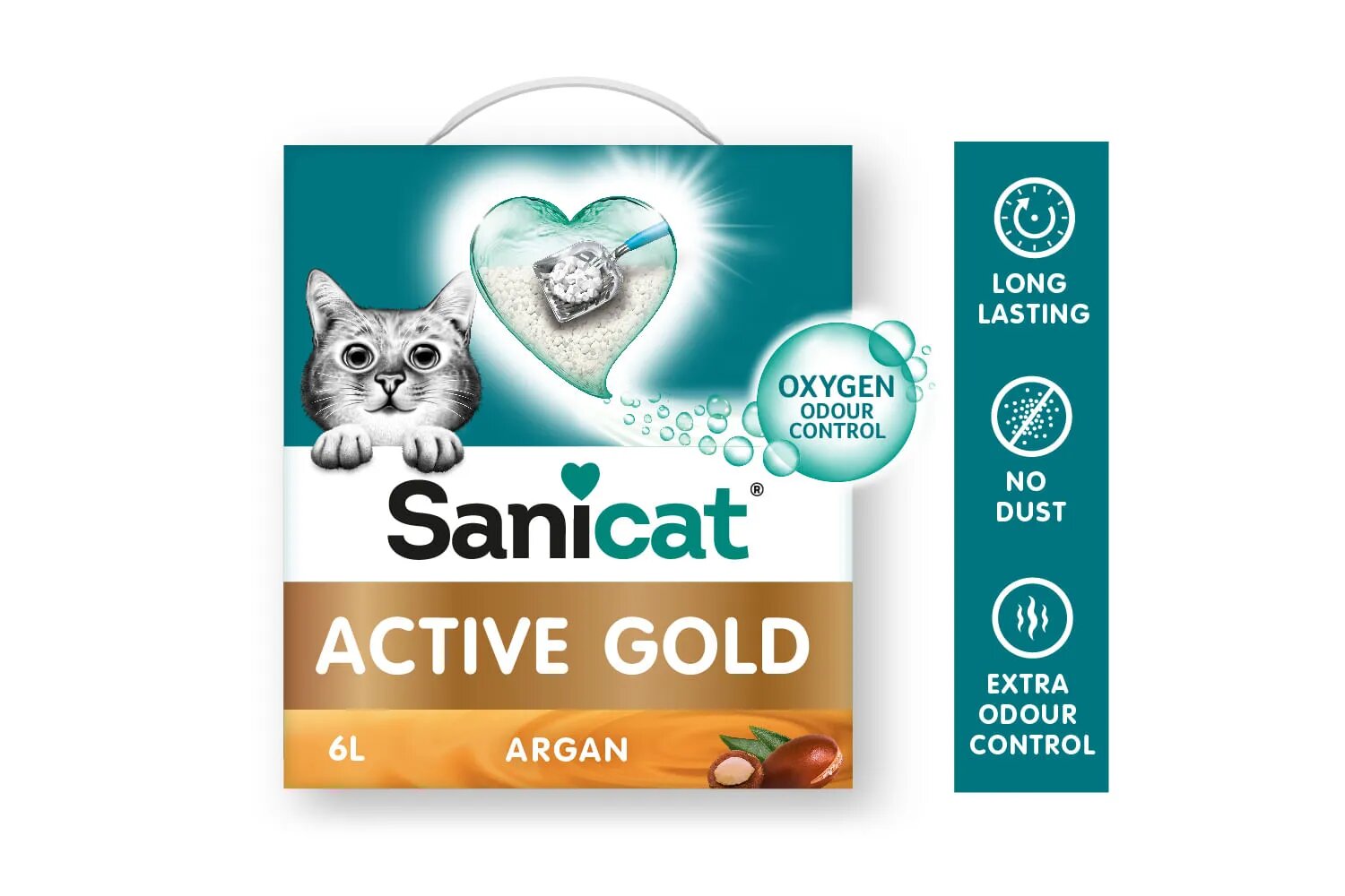 Sanicat Active Gold Argan așternut igienic pisici granule bentonită aglomerant neutralizare mirosuri 6l