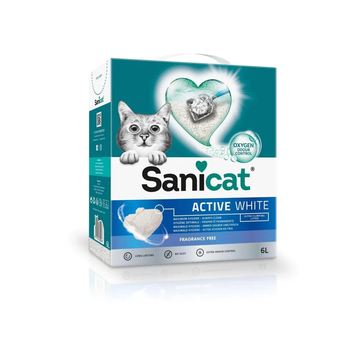 Sanicat Active White neparfumat așternut igienic pisici granule bentonită neaglomerant neutralizare mirosuri 6l