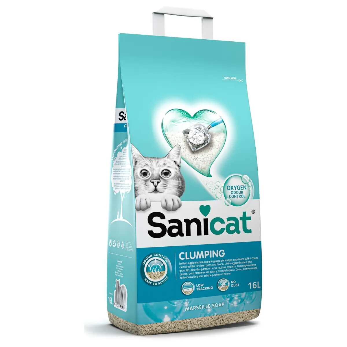Sanicat Clumping Marseille săpun Marsilia așternut igienic pisici granule bentonită aglomerant neutralizare mirosuri fără praf 16l