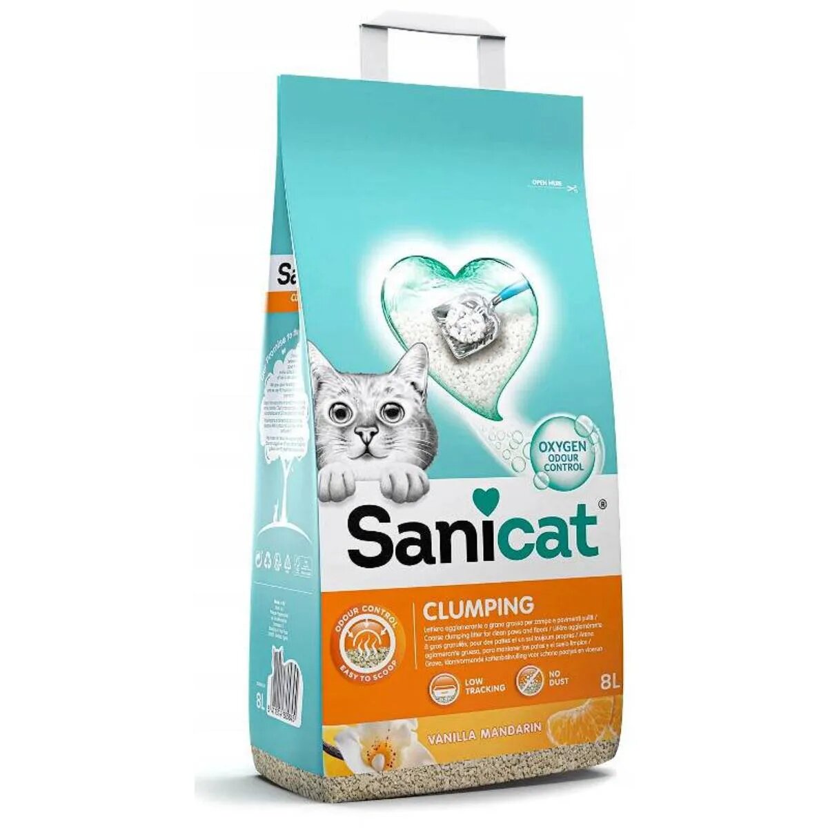 Sanicat Clumping Vanilie așternut igienic pisici granule bentonită aglomerant neutralizare mirosuri 8l