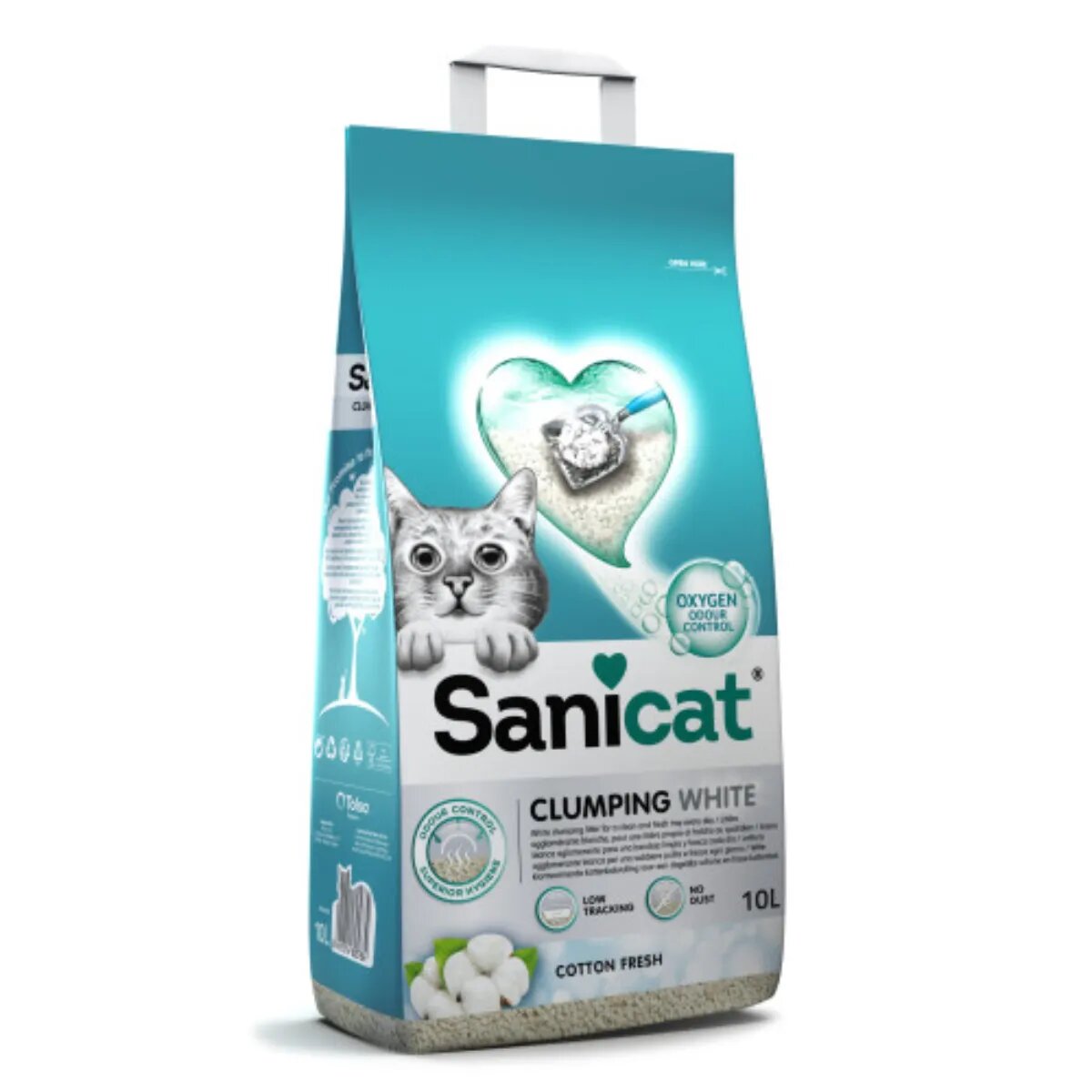 Sanicat Clumping White Cotton Fresh Flori de Bumbac așternut igienic pisici granule bentonită aglomerant neutralizare mirosuri fără praf 20l