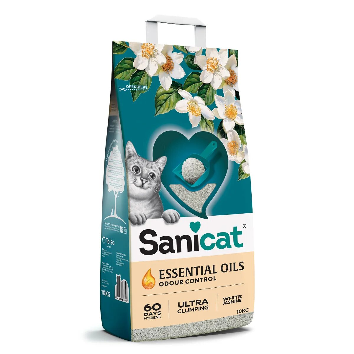 Sanicat Essential Oils Odour Control Iasomie așternut igienic pisici granule bentonită aglomerant neutralizare mirosuri fără praf 10kg