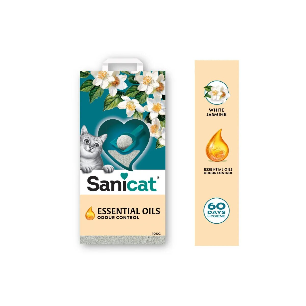 Sanicat Essential Oils Odour Control Iasomie așternut igienic pisici granule bentonită aglomerant neutralizare mirosuri fără praf 10kg