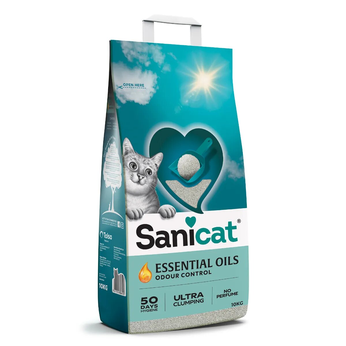 Sanicat Essential Oils Odour Control neparfumat așternut igienic pisici granule bentonită aglomerant neutralizare mirosuri fără praf 10kg
