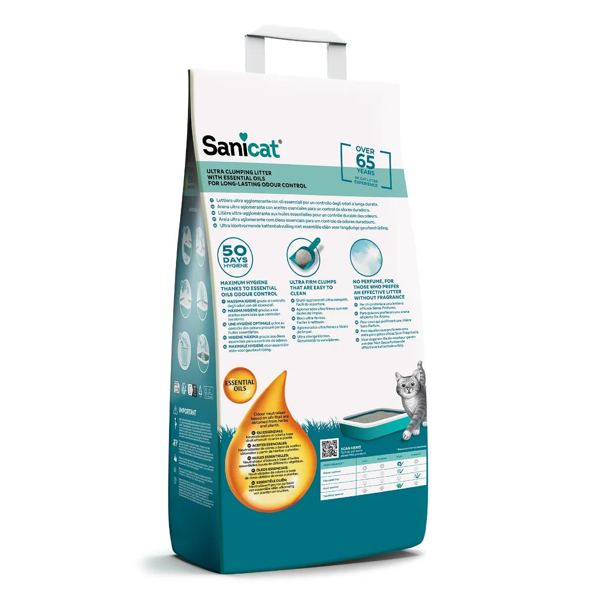 Sanicat Essential Oils Odour Control neparfumat așternut igienic pisici granule bentonită aglomerant neutralizare mirosuri fără praf 10kg