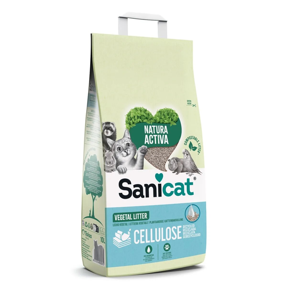 Sanicat Natura Activa Cellulose neparfumat așternut igienic pisici peleți celuloza neaglomerant ecologic biodegradabil 10l