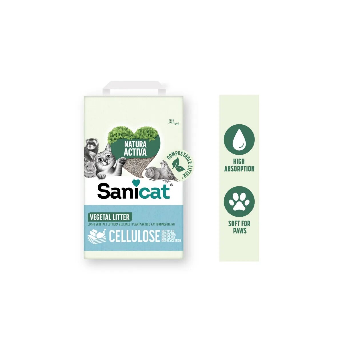 Sanicat Natura Activa Cellulose neparfumat așternut igienic pisici peleți celuloza neaglomerant ecologic biodegradabil 20l