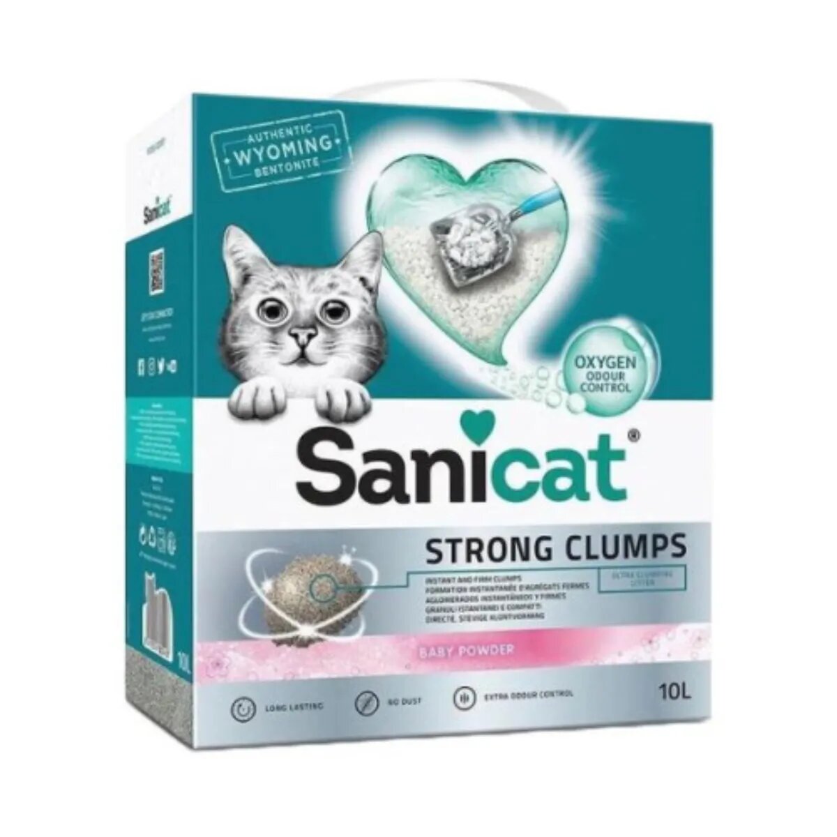 Sanicat Strong Clumps Baby Powder Talc așternut igienic pisici granule bentonită aglomerant neutralizare mirosuri fără praf 10l