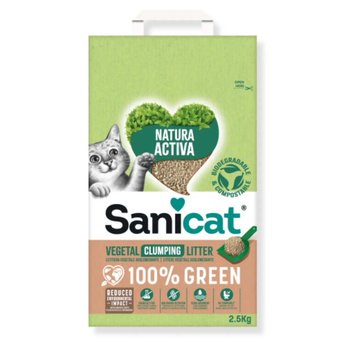 Sanicat Vegetal Clumping așternut igienic pisici granule fibre vegetale aglomerant neutralizare mirosuri fără praf biodegradabil 2.5kg
