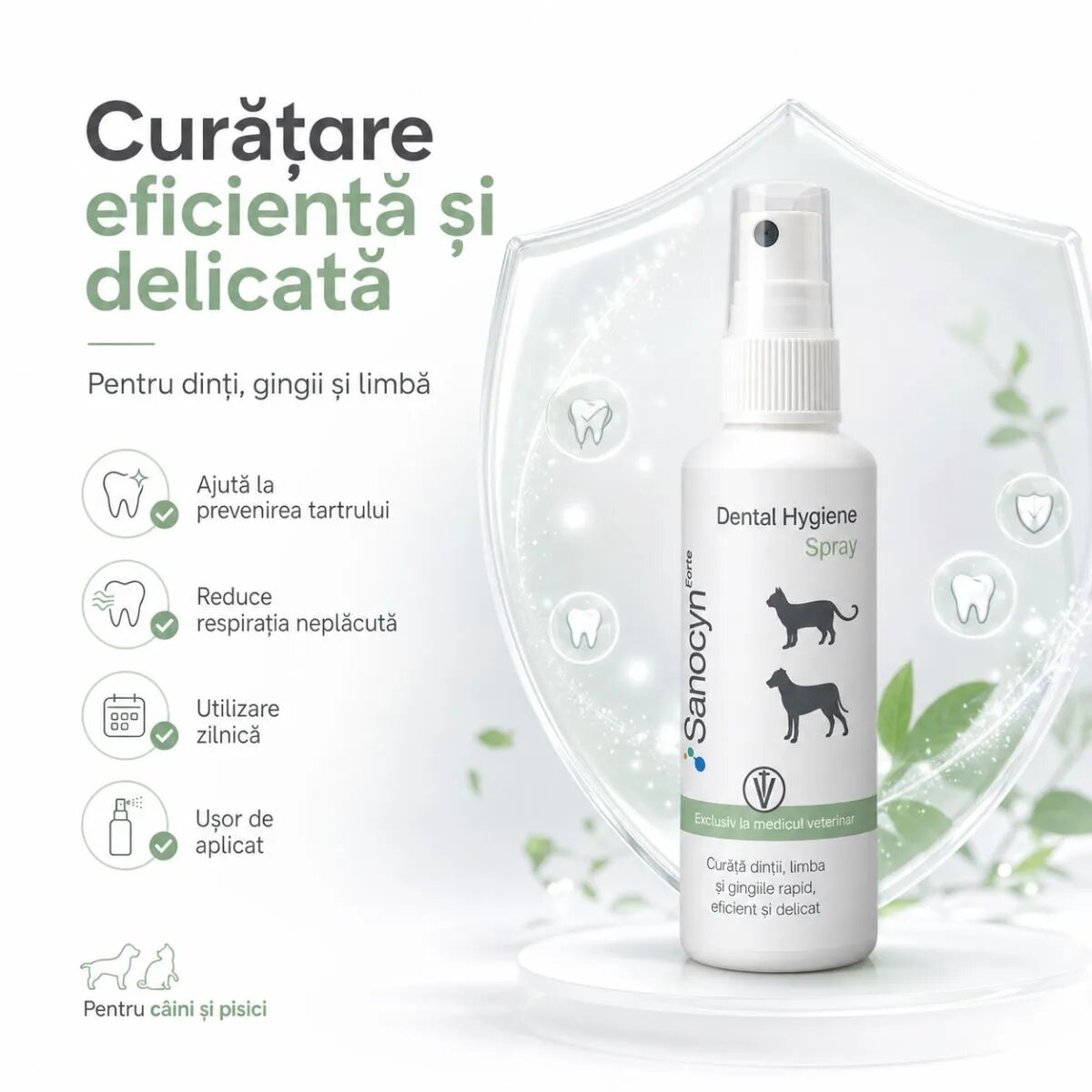 SANOCYN Forte Dental Hygiene apă de gură spray câini și pisici antibacteriană anti-tartru flacon 75ml