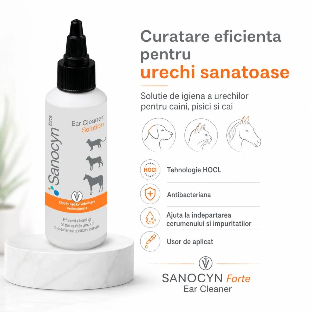 SANOCYN Forte Ear Cleaner soluție igiena urechilor soluție câini și pisici antibacteriană flacon 75ml