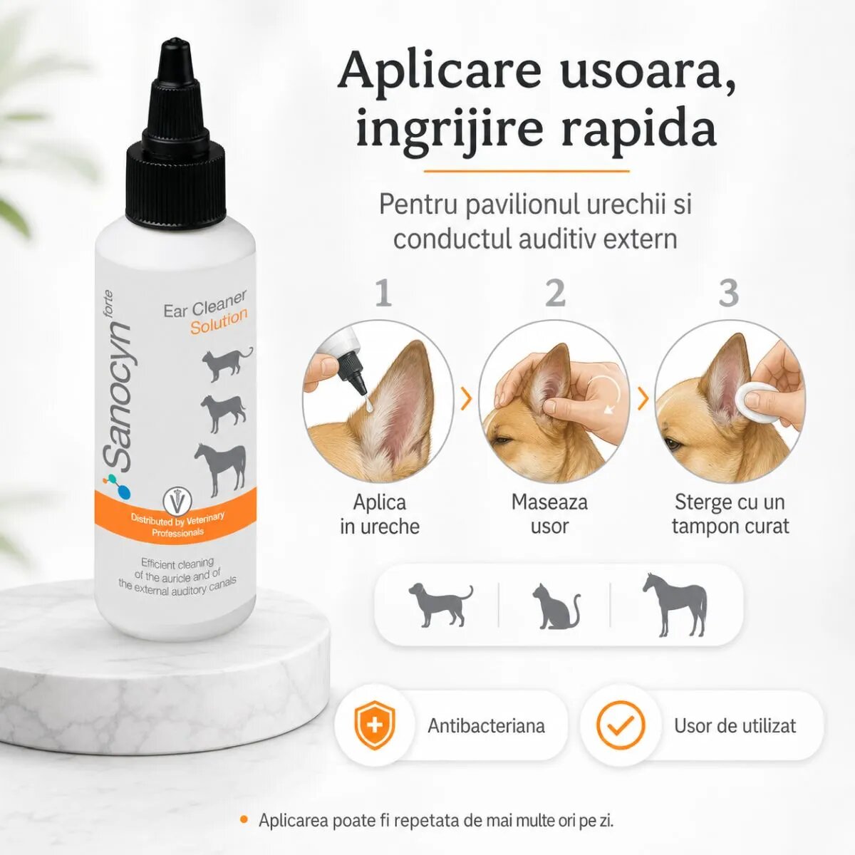 SANOCYN Forte Ear Cleaner soluție igiena urechilor soluție câini și pisici antibacteriană flacon 75ml