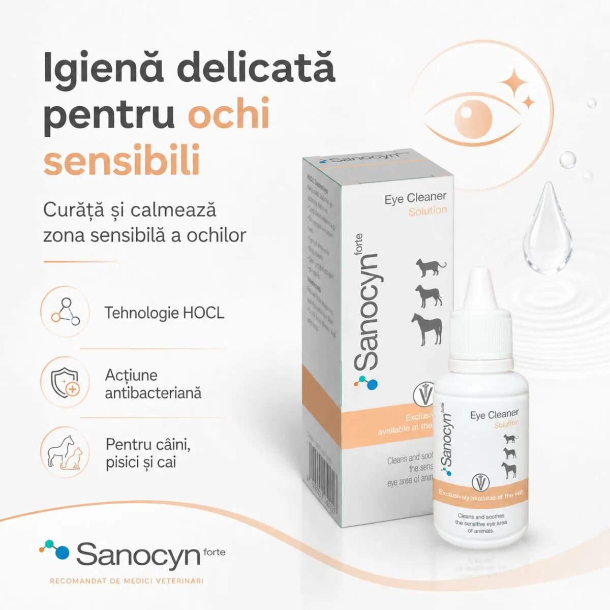 SANOCYN Forte Eye Cleaner soluție igiena ochilor soluție câini și pisici antibacteriană flacon 50ml