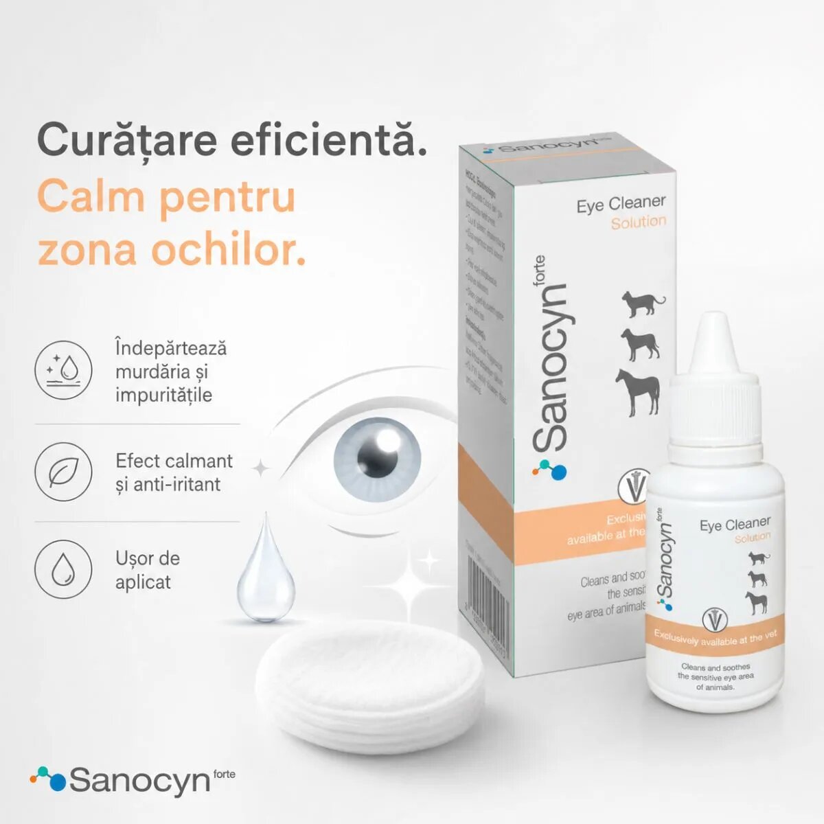 SANOCYN Forte Eye Cleaner soluție igiena ochilor soluție câini și pisici antibacteriană flacon 50ml