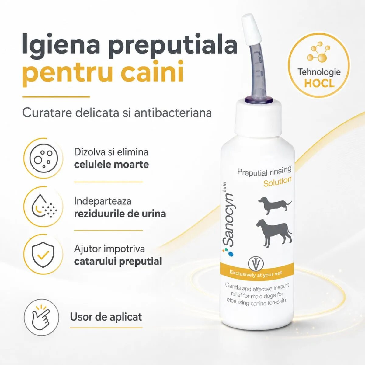 SANOCYN Forte Foreskin Cleaner igienă intimă soluție câini antibacteriană flacon 50ml