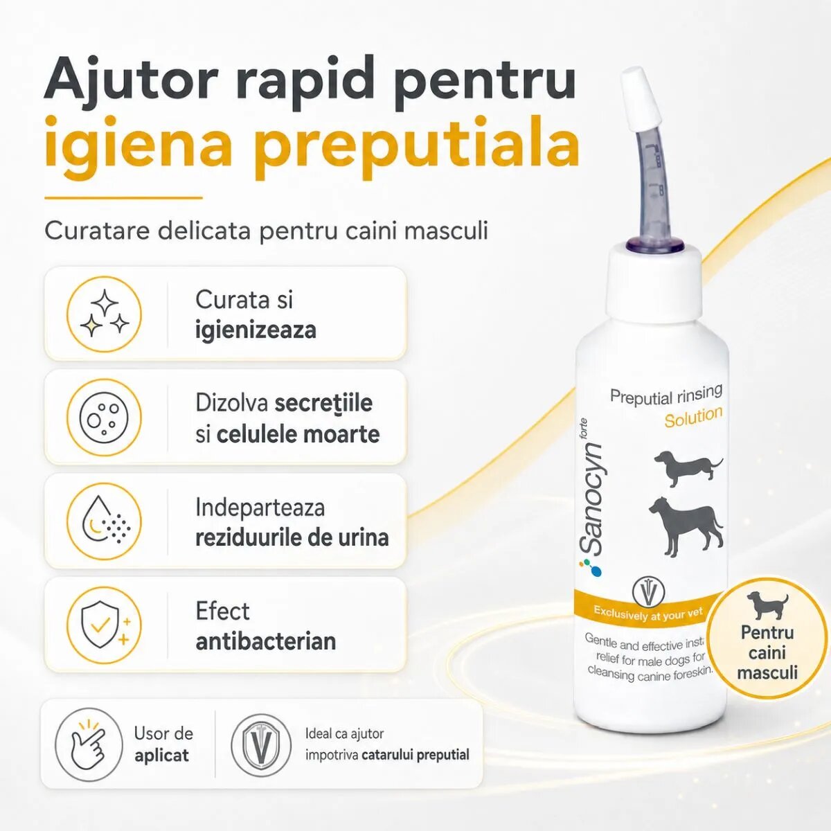 SANOCYN Forte Foreskin Cleaner igienă intimă soluție câini antibacteriană flacon 50ml