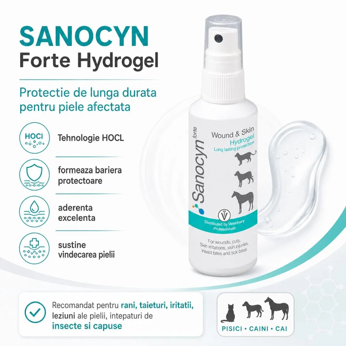 SANOCYN Forte Hydrogel îngrijire răni gel câini și pisici antibacteriană flacon 75ml
