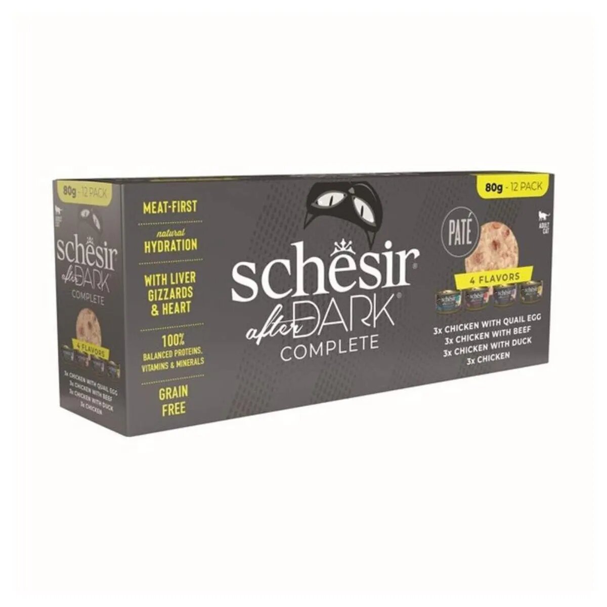 Schesir After Dark Complete 4 arome Pui conservă hrană umedă fără cereale pisici (în supă) multipack 80g x 12buc
