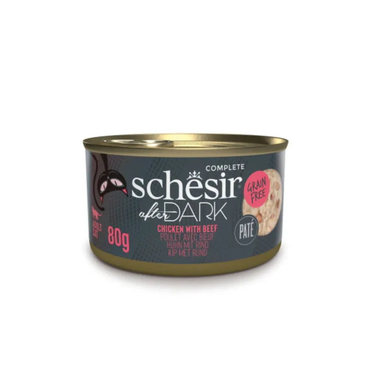 Schesir After Dark Pui și Vită conservă hrană umedă fără cereale pisici (în supă) 80g
