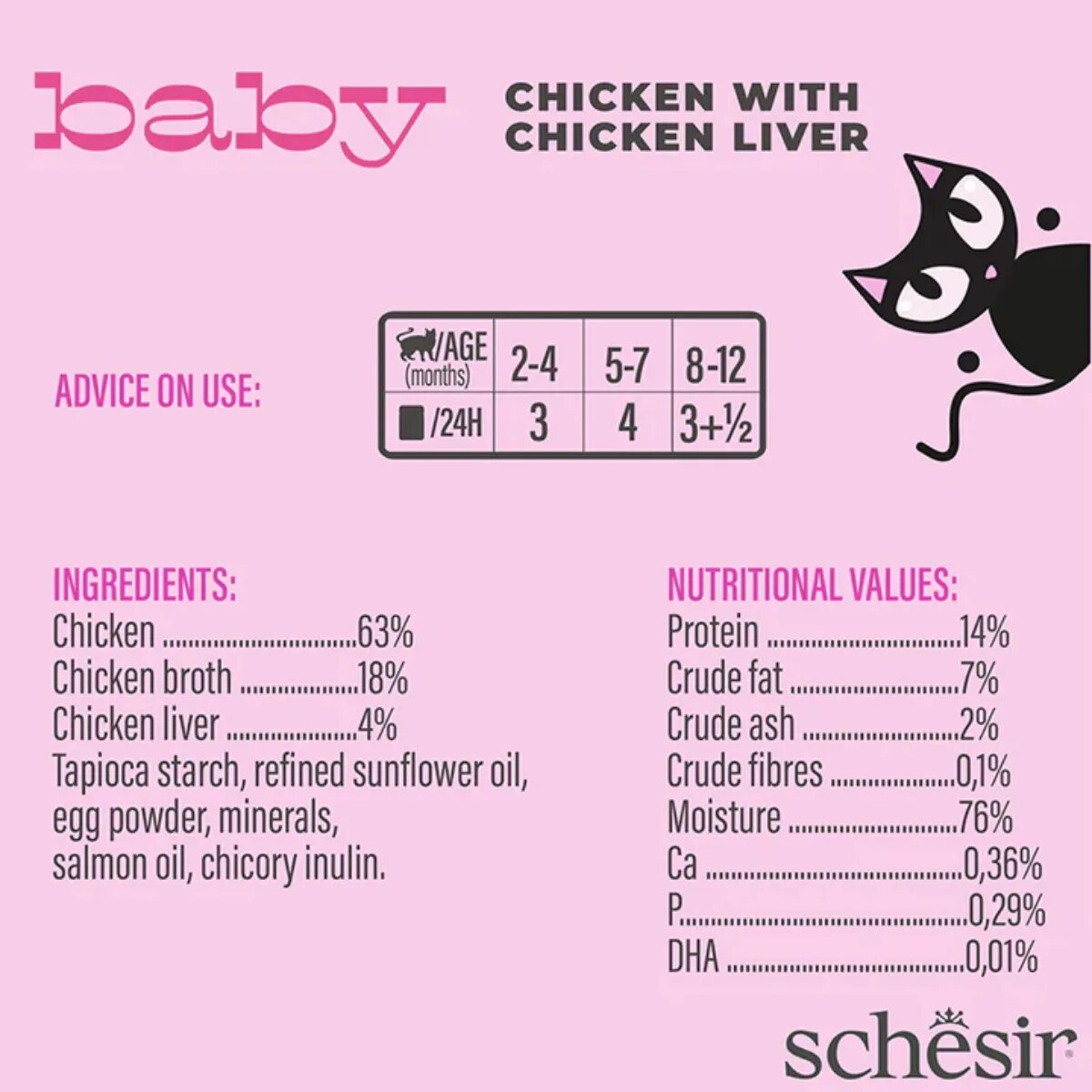 Schesir Baby Fillets Pui și Ficat conservă hrană umedă fără cereale pisici junior (în supă) 70g