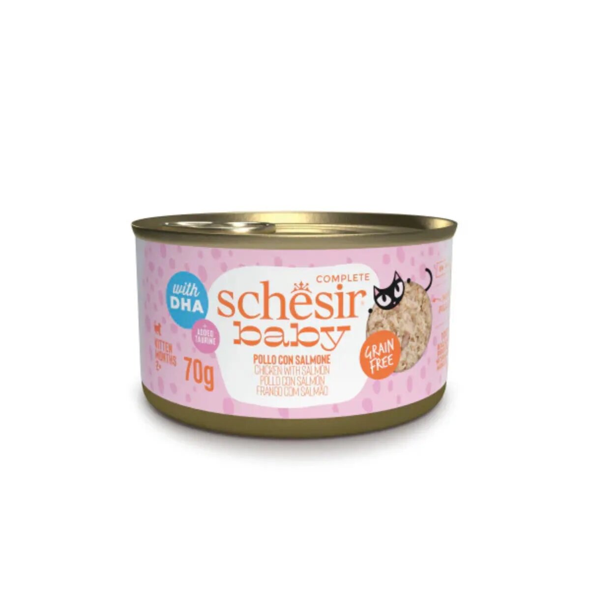 Schesir Baby Fillets Pui și Somon conservă hrană umedă fără cereale pisici junior (în supă) 70g