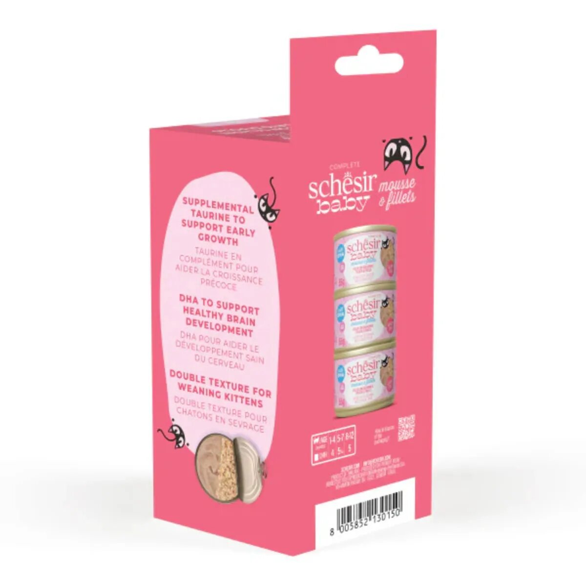 Schesir Baby Mousse & Fillets Pui și Somon conservă hrană umedă fără cereale pisici junior (mousse) multipack 55g x 3buc