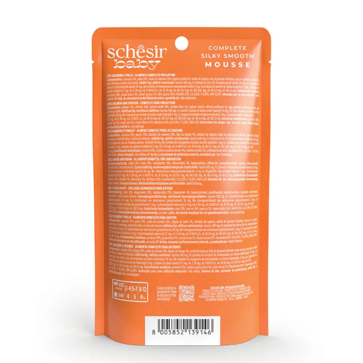 Schesir Baby Mousse Somon și Pui plic hrană umedă fără cereale pisici junior (mousse) 70g