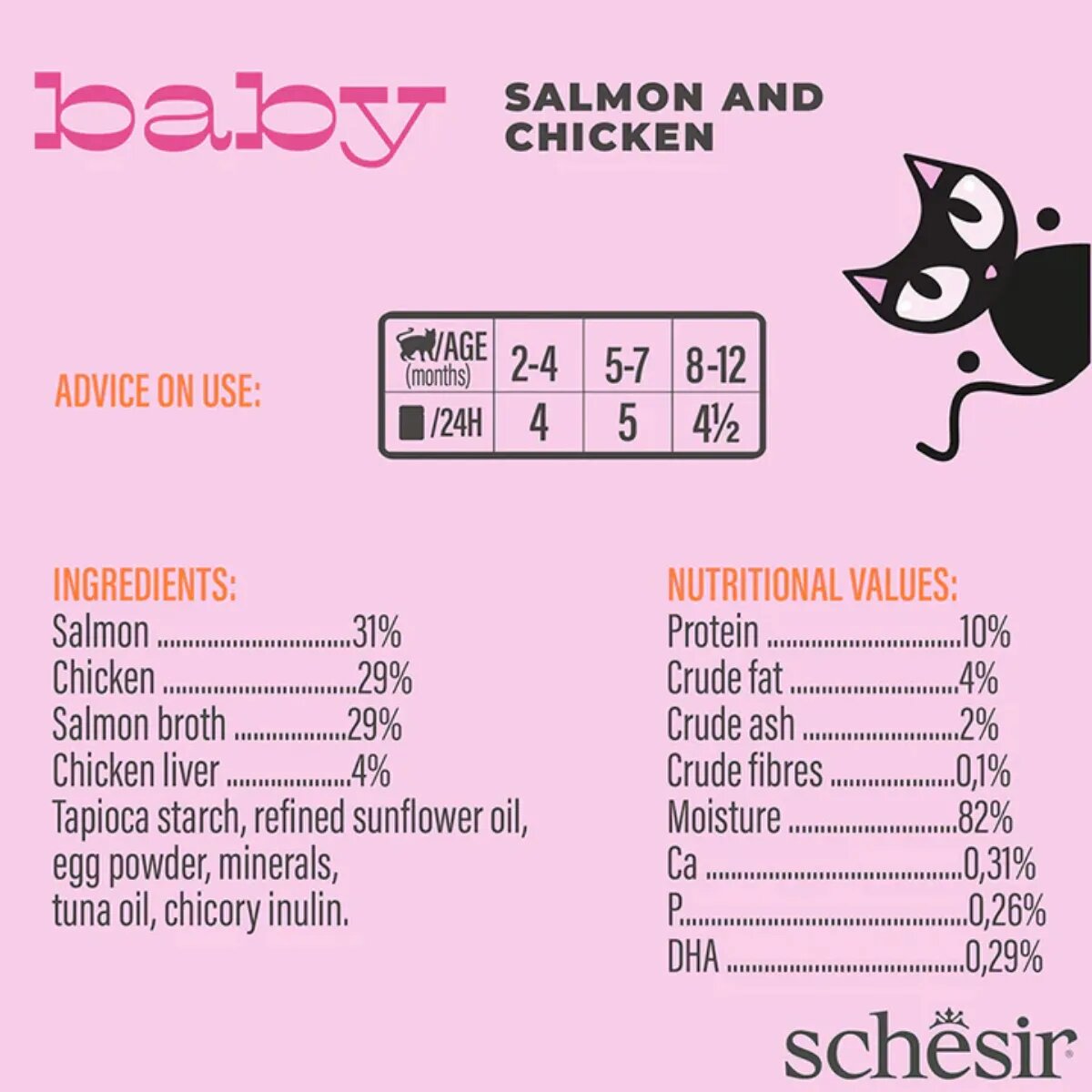 Schesir Baby Mousse Somon și Pui plic hrană umedă fără cereale pisici junior (mousse) 70g
