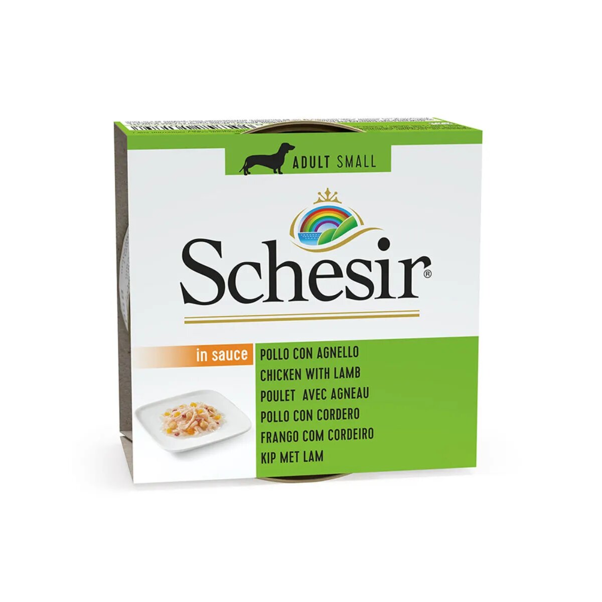 Schesir Complementary Adult Small XS-S Pui și Miel conservă hrană umedă câini (în aspic) 85g