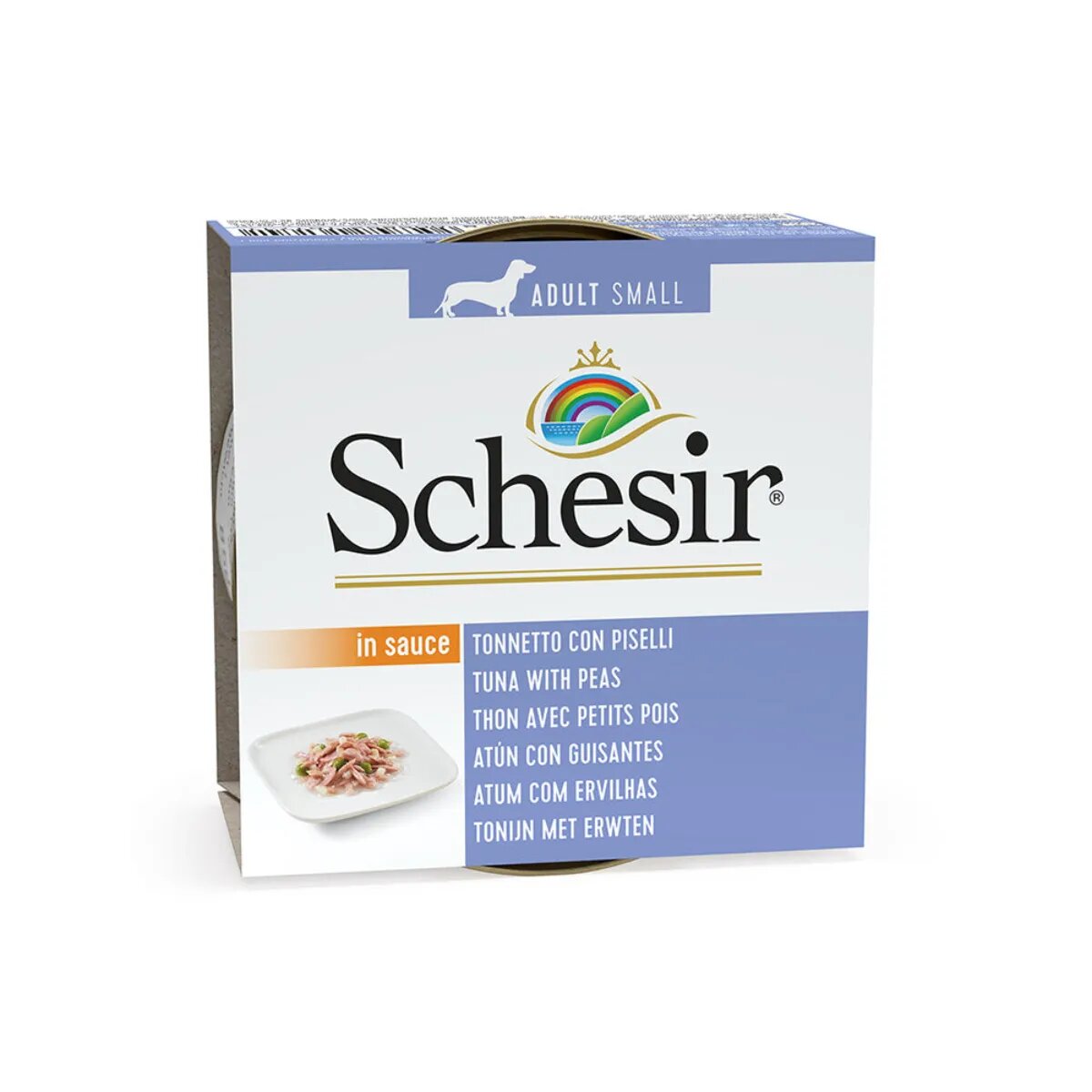 Schesir Complementary Adult Small XS-S Ton și Mazăre conservă hrană umedă câini (în aspic) 85g