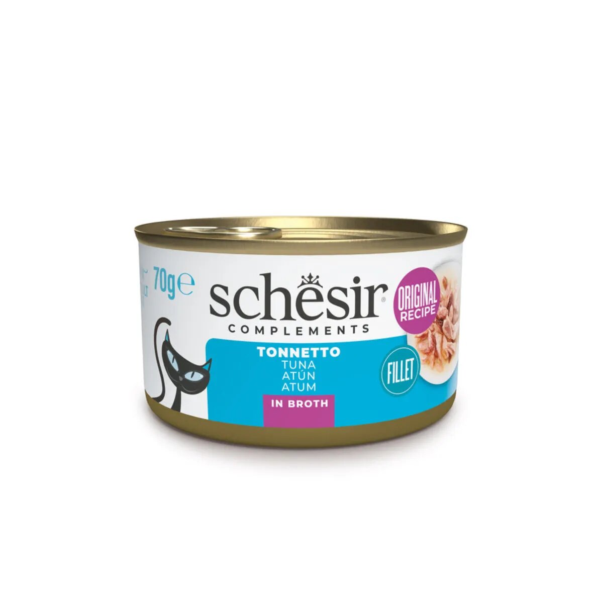 Schesir Complementary In Broth Ton conservă hrană umedă pisici (în supă) 70g
