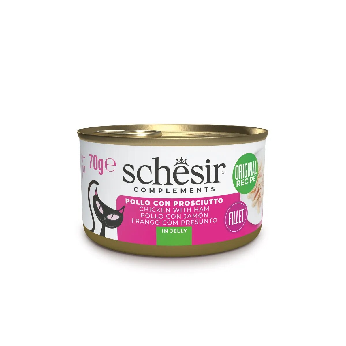 Schesir Complementary In Jelly Pui și Șuncă conservă hrană umedă pisici (în aspic) 70g