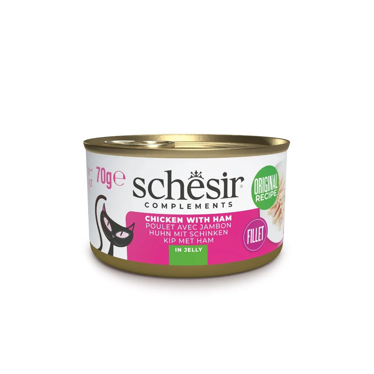 Schesir Complementary In Jelly Pui și Șuncă conservă hrană umedă pisici (în aspic) 70g