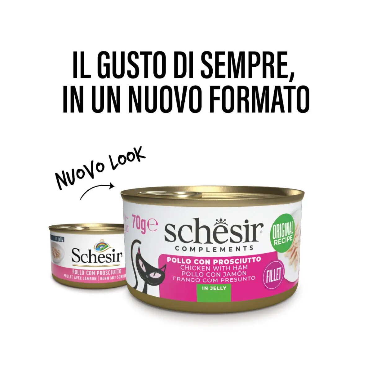Schesir Complementary In Jelly Pui și Șuncă conservă hrană umedă pisici (în aspic) 70g