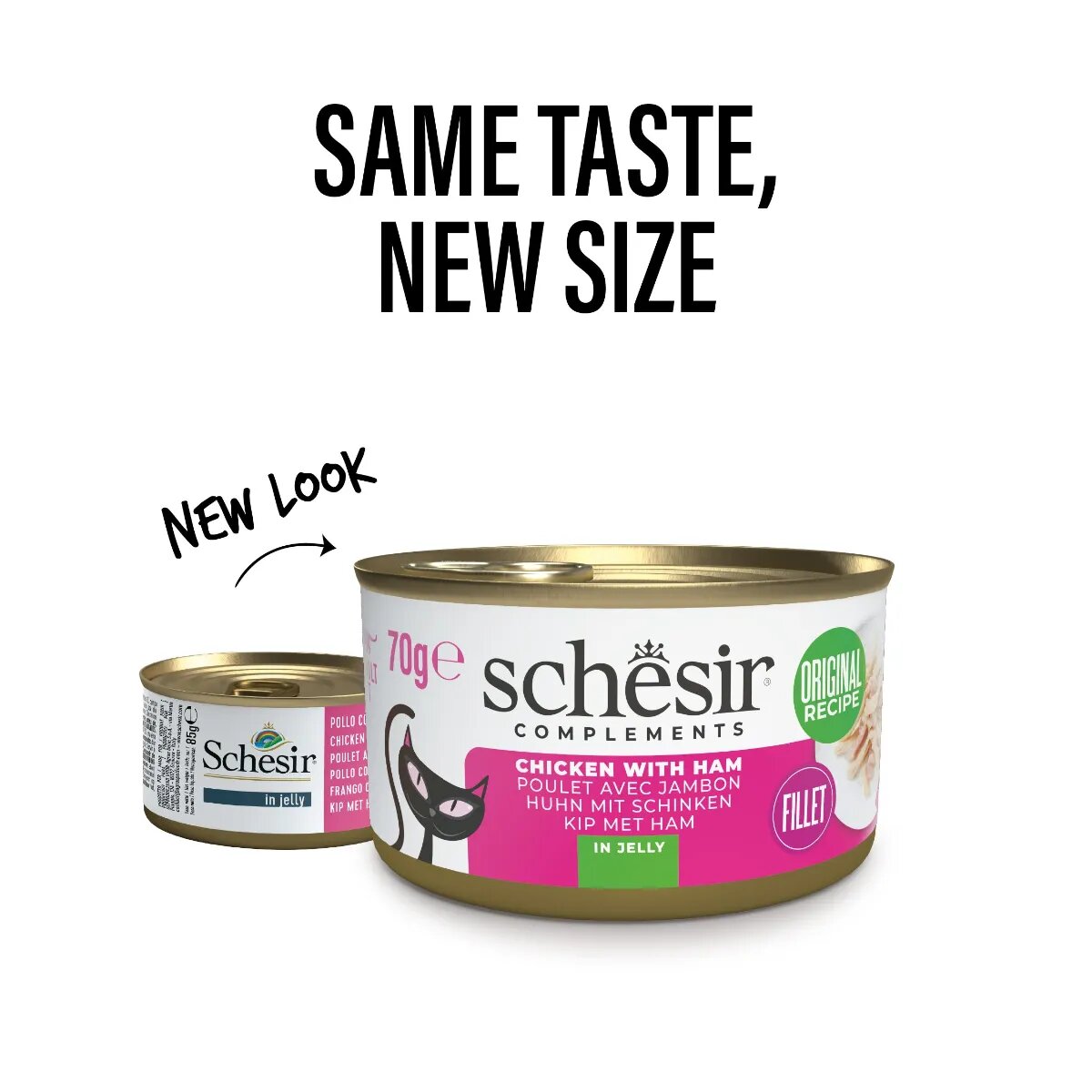 Schesir Complementary In Jelly Pui și Șuncă conservă hrană umedă pisici (în aspic) 70g