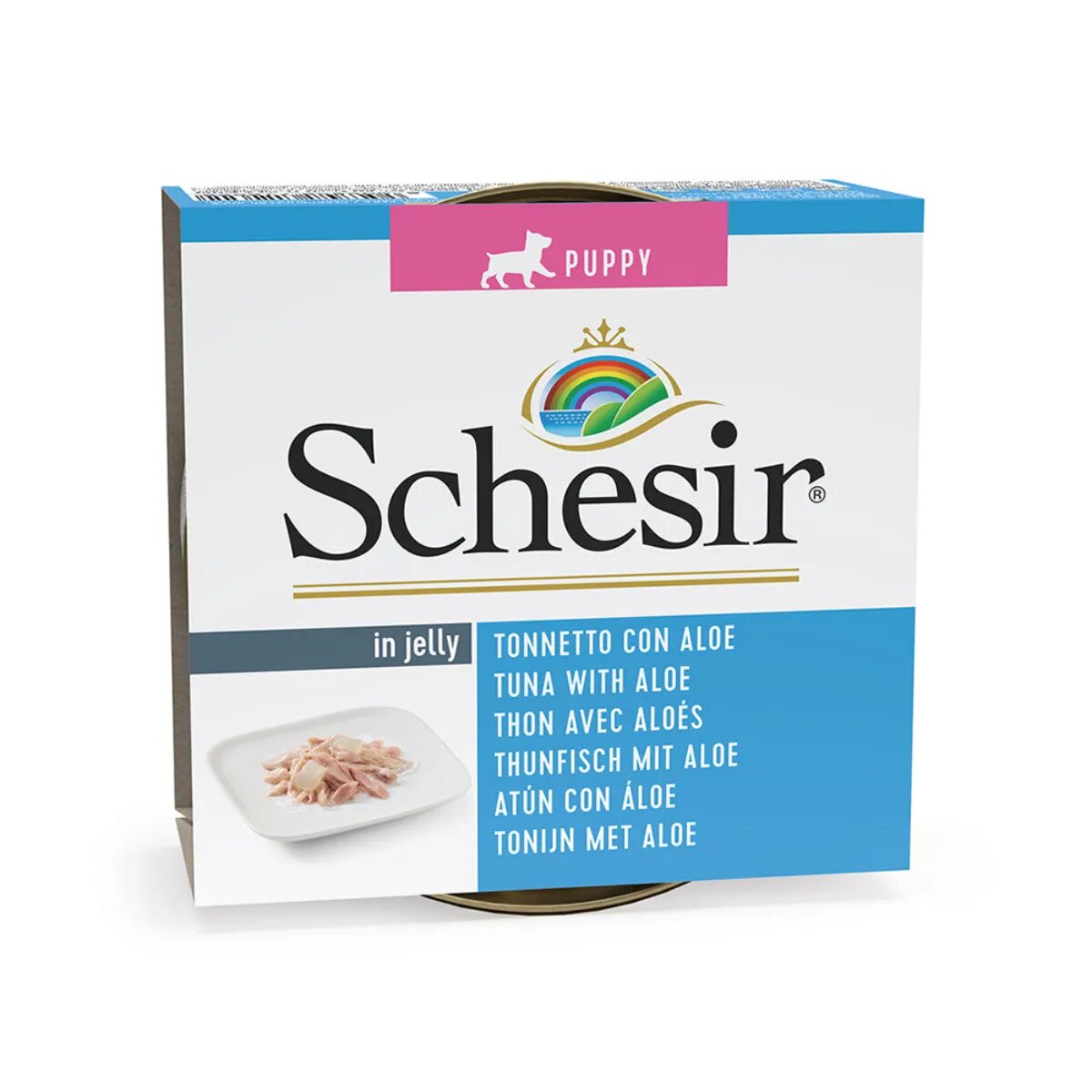 Schesir Complementary Puppy XS-XL Ton și Aloe Vera conservă hrană umedă câini junior (în aspic) 150g