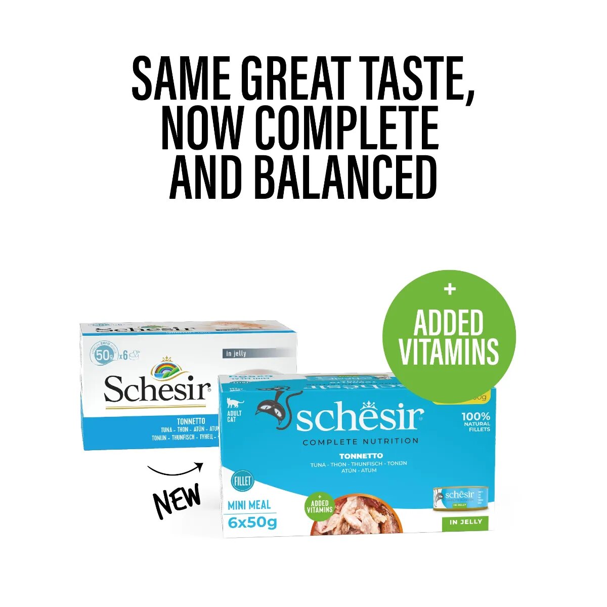 Schesir Complete Nutrition Multipack Ton conservă hrană umedă pisici (în aspic) multipack 50g x 6buc