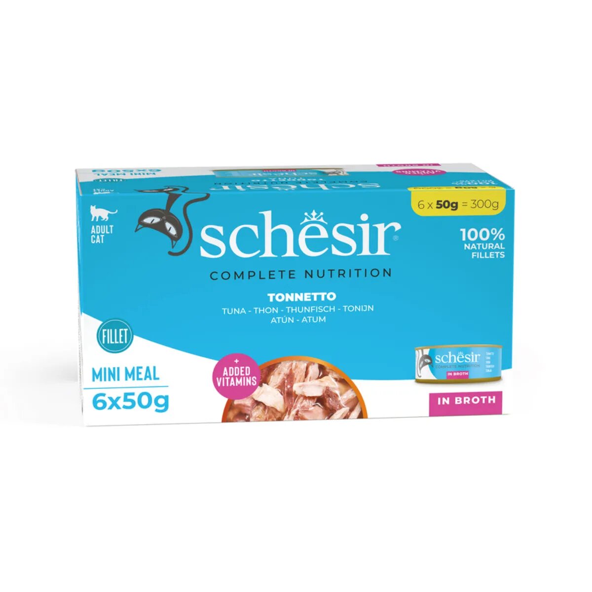 Schesir Complete Nutrition Ton conservă hrană umedă pisici (în supă) multipack 50g x 6buc