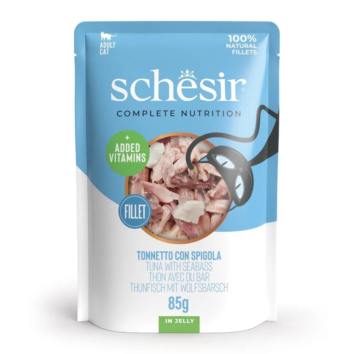 Schesir Complete Nutrition Ton și Biban plic hrană umedă pisici (în aspic) 85g