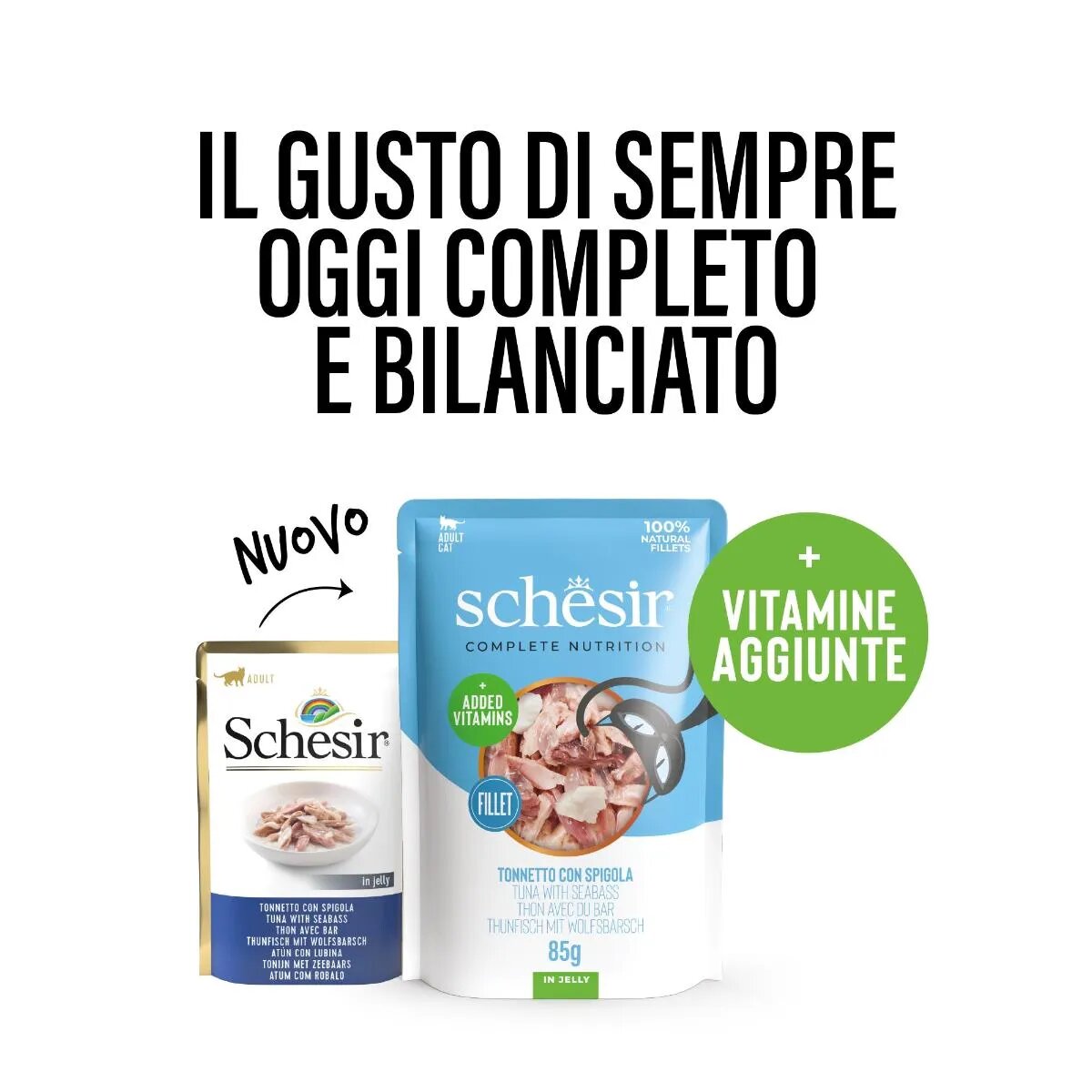 Schesir Complete Nutrition Ton și Biban plic hrană umedă pisici (în aspic) 85g