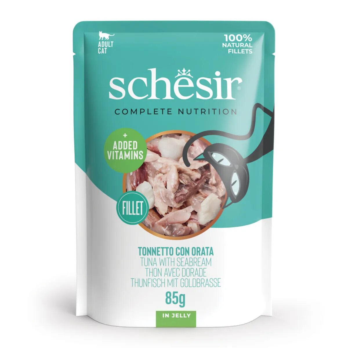 Schesir Complete Nutrition Ton și Doradă plic hrană umedă pisici (în aspic) 85g