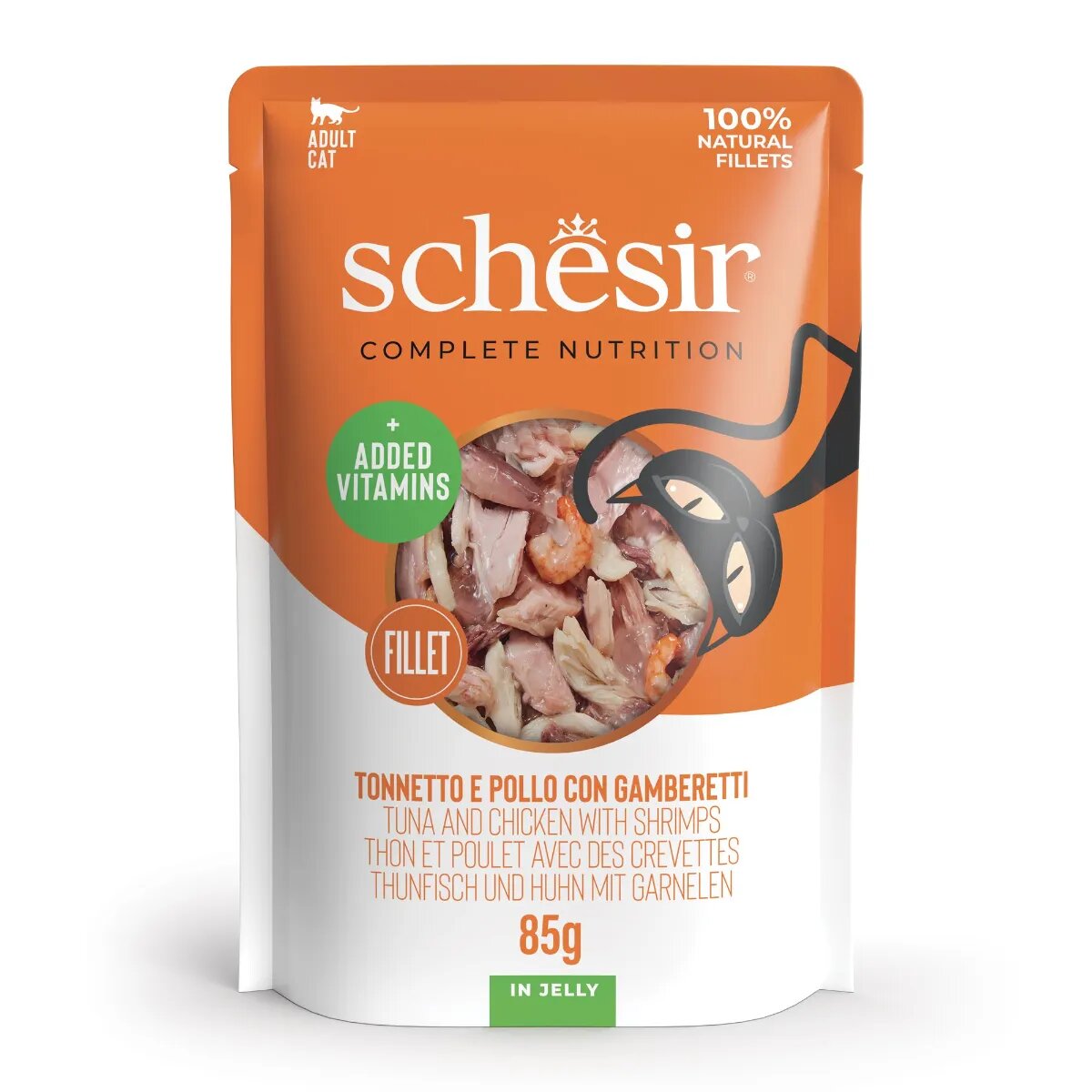 Schesir Complete Nutrition Ton și Pui plic hrană umedă pisici (în aspic) 85g